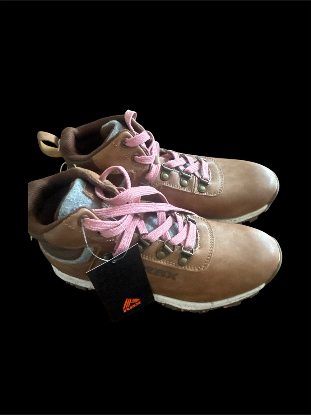 Reebok Brown Kids Hiking Boots with Pink Laces